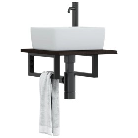 Estante de lavabo de pared de acero y madera maciza de roble