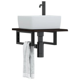 Estante de lavabo de pared de acero y madera maciza de roble