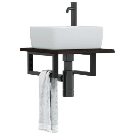 Estante de lavabo de pared de acero y madera maciza de roble