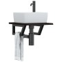 Estante de lavabo de pared de acero y madera maciza de roble