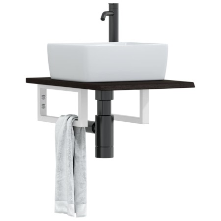 Estante de lavabo de pared de acero y madera maciza de roble