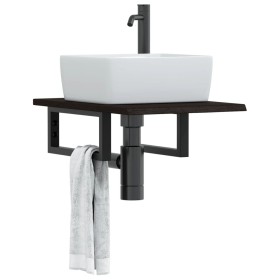 Estante de lavabo de pared de acero y madera maciza de roble