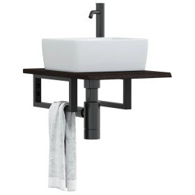 Estante de lavabo de pared de acero y madera maciza de roble