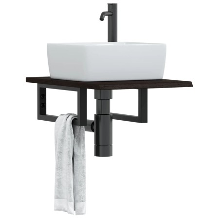 Estante de lavabo de pared de acero y madera maciza de roble