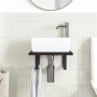 Estante de lavabo de pared de acero y madera maciza de roble
