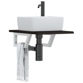 Estante de lavabo de pared de acero y madera maciza de roble