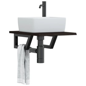 Estante de lavabo de pared de acero y madera maciza de roble