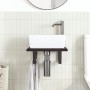 Estante de lavabo de pared de acero y madera maciza de roble