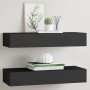 Estantes de pared con cajón 2 uds MDF negro 60x23,5x10 cm