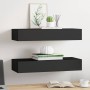 Estantes de pared con cajón 2 uds MDF negro 60x23,5x10 cm