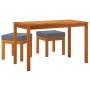 Set de comedor para jardín 3 piezas con cojines madera acacia