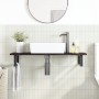 Estante de lavabo de pared de acero y madera maciza de roble