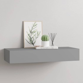 Estante con cajón de pared MDF gris 60x23,5x10 cm