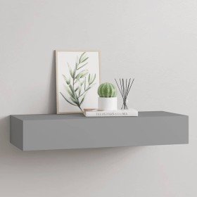 Estante con cajón de pared MDF gris 60x23,5x10 cm
