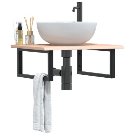 Estante de lavabo de pared de acero y madera maciza de roble en Tocadores de baño | Comprar online en Foro24