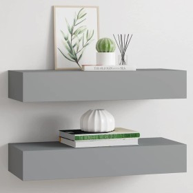Estantes de pared con cajón 2 uds MDF gris 60x23,5x10 cm