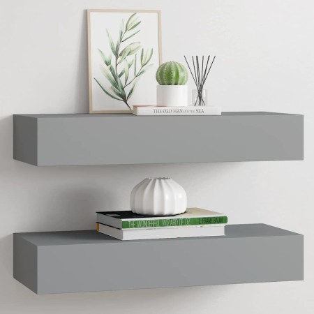 Estantes de pared con cajón 2 uds MDF gris 60x23,5x10 cm