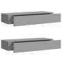 Estantes de pared con cajón 2 uds MDF gris 60x23,5x10 cm