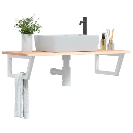 Estante de lavabo de pared de acero y madera maciza de roble en Tocadores de baño | Comprar online en Foro24
