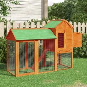 Solid pine wood chicken coop in brown color, 193x65x117 cm by vidaXL, Cages and habitats for small animals - Ref: Foro24-1722...