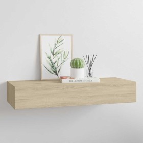 Estante con cajón de pared MDF roble 60x23,5x10 cm