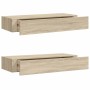 Estantes de pared con cajón 2 uds MDF roble 60x23,5x10 cm