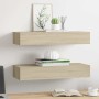 Estantes de pared con cajón 2 uds MDF roble 60x23,5x10 cm