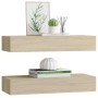 Estantes de pared con cajón 2 uds MDF roble 60x23,5x10 cm
