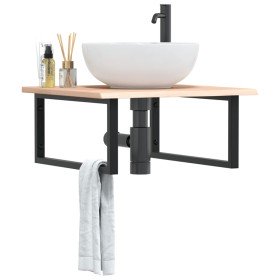 Estante de lavabo de pared de acero y madera maciza de roble en Tocadores de baño | Comprar online en Foro24