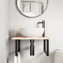 Estante de lavabo de pared de acero y madera maciza de roble