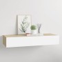 Estante con cajón de pared MDF roble y blanco 60x23,5x10 cm