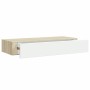 Estante con cajón de pared MDF roble y blanco 60x23,5x10 cm