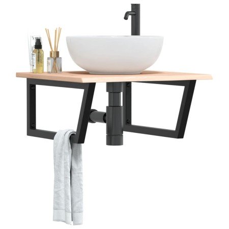 Estante de lavabo de pared de acero y madera maciza de roble en Tocadores de baño | Comprar online en Foro24