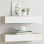 Estantes de pared con cajón 2 uds MDF roble/blanco 60x23,5x10cm