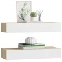Estantes de pared con cajón 2 uds MDF roble/blanco 60x23,5x10cm