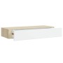 Estantes de pared con cajón 2 uds MDF roble/blanco 60x23,5x10cm