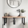 Estante de lavabo de pared de acero y madera maciza de roble