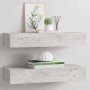 Estante de pared con cajón 2 uds MDF gris hormigón 60x23,5x10cm