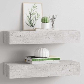 Estante de pared con cajón 2 uds MDF gris hormigón 60x23,5x10cm