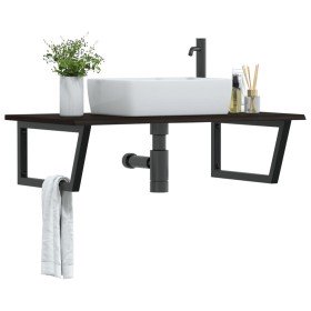 Estante de lavabo de pared de acero y madera maciza de roble