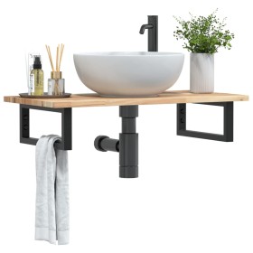 Estante de lavabo de pared acero y madera maciza de acacia