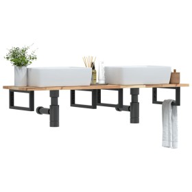 Estante de lavabo de pared acero y madera maciza de acacia