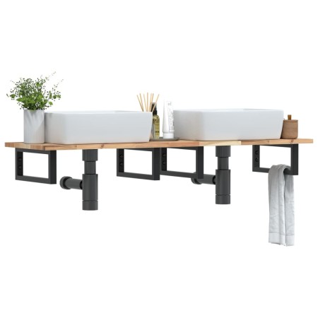 Estante de lavabo de pared acero y madera maciza de acacia