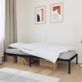 Black metal bed frame 100x190 cm by vidaXL, Beds and slatted bases - Ref: Foro24-350840, Price: 66,57 €, Discount: %
