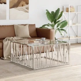Mesa de centro acero inoxidable y vidrio 100x100x50 cm de vidaXL, Mesas de centro - Ref: Foro24-350065, Precio: 219,18 €, Des...
