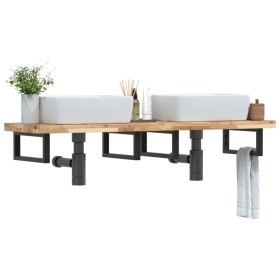 Estante de lavabo de pared acero y madera maciza de acacia