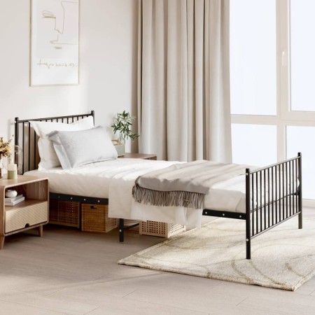 Estructura de cama con cabecero y estribo metal negro 107x203cm de vidaXL, Camas y somieres - Ref: Foro24-350878, Precio: 86,...