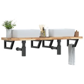 Estante de lavabo de pared acero y madera maciza de acacia