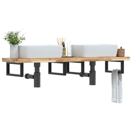 Estante de lavabo de pared acero y madera maciza de acacia