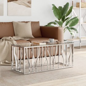 Mesa de centro acero inoxidable y vidrio 110x45x45 cm de vidaXL, Mesas de centro - Ref: Foro24-350049, Precio: 162,01 €, Desc...
